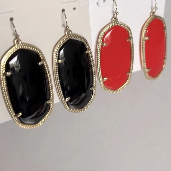 Lot of 2x [Kendra Scott] Danielle Faceted Drop Earrings Red/Gold & Black/Gold - Picture 12 of 15